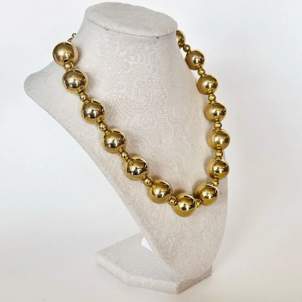 Vintage Gold Tone 13mm Bead Ball Chain Strung Links Gum Ball Necklace 20